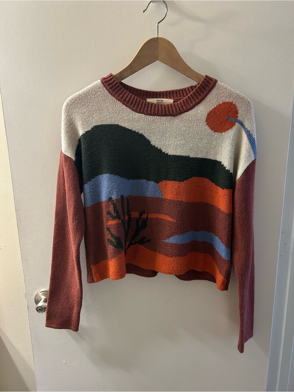 Scenic Colorblock Crewneck Sweater - Rust Multi
